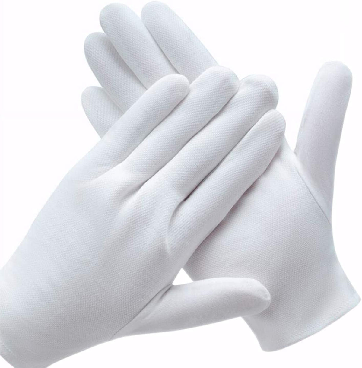 Glove Liners White Bulk |  Cotton Inspection White Stitched Gloves - Large Size 8" Length 12 PACK 5023