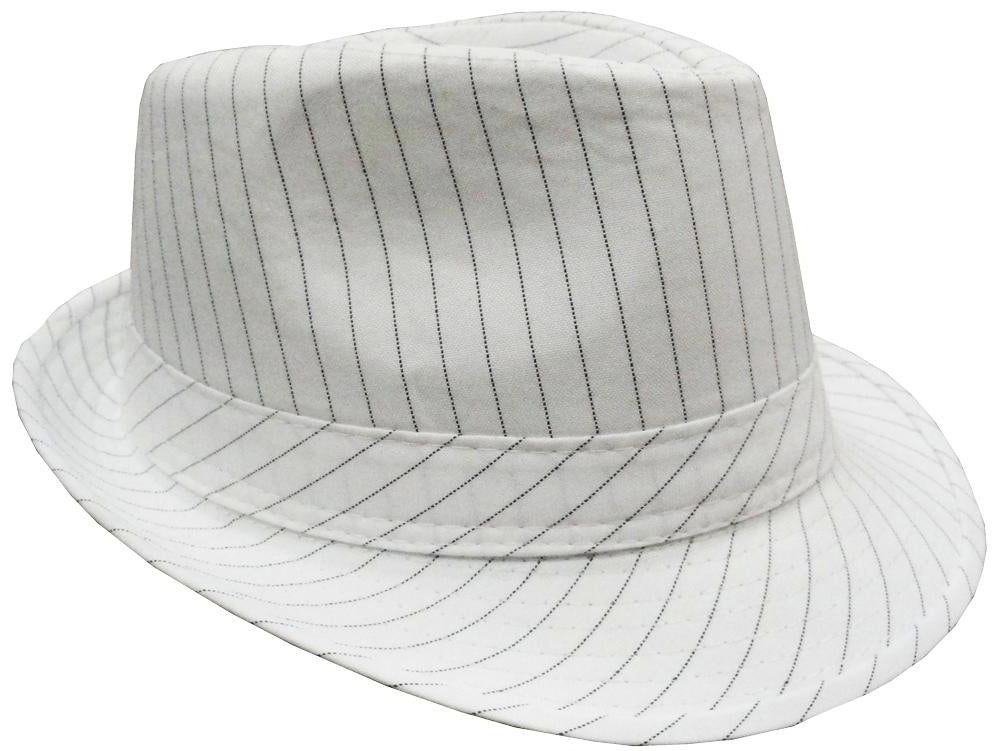 Fedora Hat White Gangster Pinstripe 1318