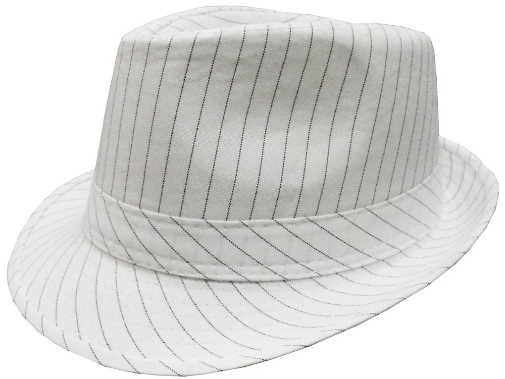 Fedora Hat White Gangster Pinstripe 1318