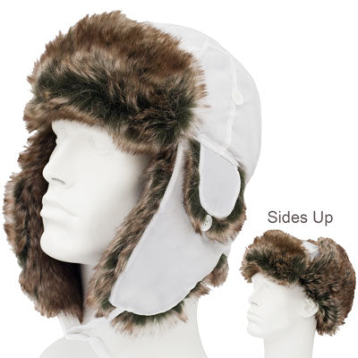 White Trapper Hat | Brown Faux Fur 5831BW  22.5" Standard Adjustable Strap