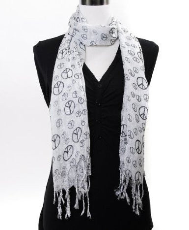 White Peace Sign Scarf 12 PACK 2015