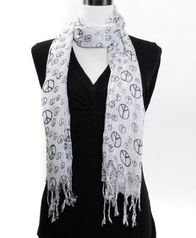 White Peace Sign Scarf 12 PACK 2015